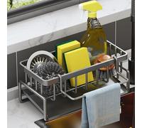 Generico Slope Sink Drain Rack, Stainless Steel Sink Organizer, Stainless Steel Kitchen Storage Rack, 4 in 1 Stainless Countertop Soap Dish Holder Sponge Holder for Kitchen (Gray)