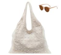 Generico Slouchy Pearl Studded Shoulder Bag with Tassel, Trendy Boho Large Capacity Handbag for Women, Fall Winter Casual Tote Bags