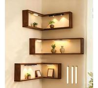 Generico Smart Corner Shelves That Light up Your Space,Wooden Wall-Mounted Corner Shelf Display Rack,Corner Floating Storage Shelves with Light for Home Ornaments (3)