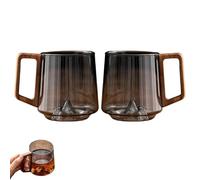 Generico Smokey Gray Glass Slanted Coffee Cups With Wonder Handle, Mountain Bottom Wood Handle Water & Tea Cup Creative Wooden, 15.2oz Retro Clear Glass Coffee Mug (2PCS)