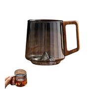 Generico Smokey Gray Glass Slanted Coffee Cups With Wonder Handle, Mountain Bottom Wood Handle Water & Tea Cup Creative Wooden, 15.2oz Retro Clear Glass Coffee Mug (1PCS)
