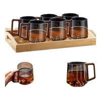 Generico Smokey Gray Glass Slanted Coffee Cups With Wooden Handl, Wooden Coffee Mug, Creative Wonder Mountain Bottom Wood Handle Cup (Six cups)