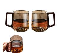 Generico Smokey Gray Glass Slanted Coffee Cups With Wooden Handl, Wooden Coffee Mug, Creative Wonder Mountain Bottom Wood Handle Cup (Double cups)
