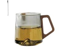 Generico Smokey Gray Glass Slanted Coffee Cups With Wooden Handle, Creative Wonder Mountain Bottom Water Cup, Ideal for Home, Office Drinks & Morning Tea (blue-gray)