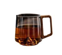 Generico Smokey Gray Glass Slanted Coffee Cups With Wooden Handle, Creative Wonder Mountain Bottom Wood Handle Water & Tea Cup, for Coffee, Tea, and Cocktail Lovers (Smoky Gray)