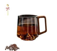Generico Smokey Gray Glass Slanted Coffee Cups With Wooden Handle, Creative Wonder Mountain Bottom Wood Handle Cup, for Latte, Cappuccino, Hot & Cold Drinks (1PCS)