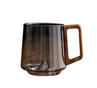 Generico Smokey Gray Glass Slanted Coffee Cups With Wooden Handle, Creative Wonder Mountain Bottom Wood Handle Water & Tea Cup, Retro Clear Glass Coffee Mug, for Coffees & Tea Lovers (1pcs)