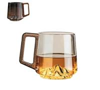 Generico Smokey Gray Glass Slanted Coffee Cups with Wooden Handle, Retro Creative Mountain Bottom Glass Mug, 450ml Heat Resistant Glasses Mug, for Latte, Hot & Cold Drinks (#B,1PCS)