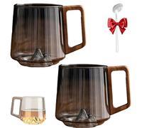 Generico Smokey Gray Glass Slanted Coffee Cups With Wooden Handle, Wooden Coffee Cup, Clear Glass Coffee Mug, Creative Mountain Bottom Cup For Latte, Cappuccino, Hot & Cold Drinks (Somke Gray * 2)