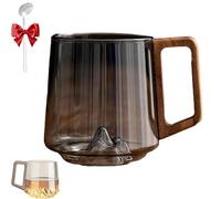 Generico Smokey Gray Glass Slanted Coffee Cups With Wooden Handle, Wooden Coffee Cup, Clear Glass Coffee Mug, Creative Mountain Bottom Cup For Latte, Cappuccino, Hot & Cold Drinks (Somke Gray)