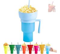 Generico Snack and Drink Combo Cup, Reusable 2-In-1 Snack Cup and Drink Tumbler, with Bowl on Top, Reusable for Travel, Movie Nights, Stadiums, Outdoor Use (Light Blue)