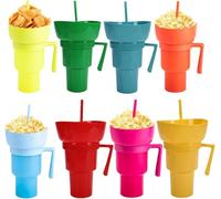 Generico Snack and Drink Combo Cup, Reusable 2-In-1 Snack Cup and Drink Tumbler, with Bowl on Top, Reusable for Travel, Movie Nights, Stadiums, Outdoor Use (8pcs)