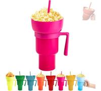 Generico Snack and Drink Combo Cup, Reusable 2-In-1 Snack Cup and Drink Tumbler, with Bowl on Top, Reusable for Travel, Movie Nights, Stadiums, Outdoor Use (Rose Red)