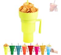 Generico Snack and Drink Combo Cup, Reusable 2-In-1 Snack Cup and Drink Tumbler, with Bowl on Top, Reusable for Travel, Movie Nights, Stadiums, Outdoor Use (Light Yellow)