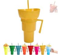Generico Snack and Drink Combo Cup, Reusable 2-In-1 Snack Cup and Drink Tumbler, with Bowl on Top, Reusable for Travel, Movie Nights, Stadiums, Outdoor Use (Dark Yellow)