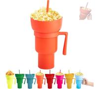 Generico Snack and Drink Combo Cup, Reusable 2-In-1 Snack Cup and Drink Tumbler, with Bowl on Top, Reusable for Travel, Movie Nights, Stadiums, Outdoor Use (Orange)