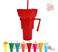Generico Snack and Drink Combo Cup, Reusable 2-In-1 Snack Cup and Drink Tumbler, with Bowl on Top, Reusable for Travel, Movie Nights, Stadiums, Outdoor Use (Red)