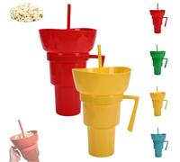 Generico Snack and Drink Cup Combo, Bowl and Drink Cup Combo, 2-In-1 Snack Cups And Drinks Tumbler, Reusable, Popcorn Cups with Handle, for Men, Women (Red+Yellow)