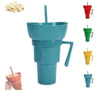 Generico Snack and Drink Cup Combo, Bowl and Drink Cup Combo, 2-In-1 Snack Cups And Drinks Tumbler, Reusable, Popcorn Cups with Handle, for Men, Women (Blue)