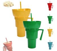 Generico Snack and Drink Cup Combo, Bowl and Drink Cup Combo, 2-In-1 Snack Cups And Drinks Tumbler, Reusable, Popcorn Cups with Handle, for Men, Women (Yellow+Green)