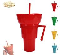 Generico Snack and Drink Cup Combo, Bowl and Drink Cup Combo, 2-In-1 Snack Cups And Drinks Tumbler, Reusable, Popcorn Cups with Handle, for Men, Women (Red)