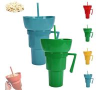 Generico Snack and Drink Cup Combo, Bowl and Drink Cup Combo, 2-In-1 Snack Cups And Drinks Tumbler, Reusable, Popcorn Cups with Handle, for Men, Women (Blue+Green)