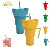 Generico Snack and Drink Cup Combo, Bowl and Drink Cup Combo, 2-In-1 Snack Cups And Drinks Tumbler, Reusable, Popcorn Cups with Handle, for Men, Women (Yellow+Blue)