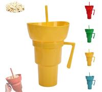 Generico Snack and Drink Cup Combo, Bowl and Drink Cup Combo, 2-In-1 Snack Cups And Drinks Tumbler, Reusable, Popcorn Cups with Handle, for Men, Women (Yellow)