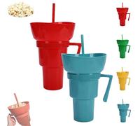 Generico Snack and Drink Cup Combo, Bowl and Drink Cup Combo, 2-In-1 Snack Cups And Drinks Tumbler, Reusable, Popcorn Cups with Handle, for Men, Women (Red+Blue)