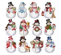Generico Snowman Tree Ornament, 12-Piece Hanging Wooden Pendants, Cute Holiday Decorations for Christmas Tree, Winter Party, Window, Wall, Birthday, Home, And Festive Seasonal Display