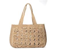 Generico Soa Borsa Tote Artigianale in Vera Rafia Intrecciata a Mano, Capiente e Leggera, 39x26x13 cm, per Mare e Città (Beige)