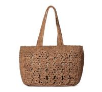 Generico Soa Borsa Tote Artigianale in Vera Rafia Intrecciata a Mano, Capiente e Leggera, 39x26x13 cm, per Mare e Città (Cuoio)