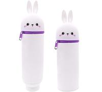 Generico Soft Silicone Pencil Case Silicone Bag - 2 in 1 Stand Up Pencil Case Animal Pen Holder Cartoon Pencil Holder for Teenagers (White Rabbit)