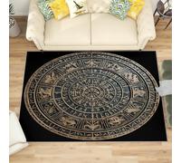 Generico Soft Touch Tappeto Salotto Pelo Corto 140x200 cm, Moderno Tappeto Motivo Con Simboli Mistici Antiscivolo Lavabile per Camera da Letto, Ingresso - Nero e Oro Antivegetativa Tappeti