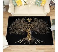 Generico Soft Touch Tappeto Salotto Pelo Corto 180x240 cm, Moderno Tappeto Nero Antiscivolo Lavabile per Camera da Letto, Ingresso - Albero Runico Magico Antivegetativa Tappeti