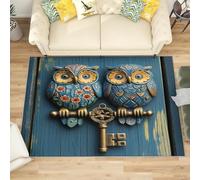 Generico Soft Touch Tappeto Salotto Pelo Corto 60x90 cm, Moderno Tappeto Gufo Dipinto D'Epoca Antiscivolo Lavabile per Camera da Letto, Ingresso - VeMondiale Del Legno Blu Antivegetativa Tappeti