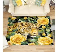 Generico Soft Touch Tappeto Salotto Pelo Corto 80x150 cm, Moderno Tappeto Rosa D'Oro Antiscivolo Lavabile per Camera da Letto, Ingresso - Leopardo Dorato Antivegetativa Tappeti