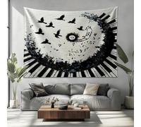 Generico Soggiorno Camera Arazzo 230x180cm Tasti Del Pianoforte Che Turbinano Come Uccelli Arazzi Da Parete Poster Foto Murale Tapestry Bianco per Appartamento Casa Caffetteria Accessori Casa