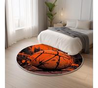 Generico Soggiorno Giochi For Bambini Mat Arancione Tappeto Rotondo Vibrante Città Pallacanestro,Tappetino Pulizia Facile Famiglia Moquette Carpets 80 cm