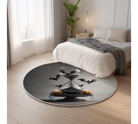 Generico Soggiorno Giochi For Bambini Mat Grigio Nero Tappeto Rotondo Clessidra Tema Halloween,Moderno Kids Play Mat Famiglia Moquette Carpets 150 cm