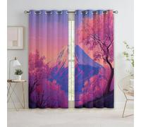 Generico Soggiorno Occhielli Tende Stile Giapponese Monte Fuji Albero Fiori Ciliegio 75L x 166A cm 2-Pcs, Poliestere Termoisolanti Opache Rosa Tende Camera Letto Bambini e Adolescenti