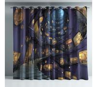 Generico Sognante Tenda Termica Isolante Microfibra Viola Blu Cartone Misterioso Architettura Tenda per casa interni Morbide moderne per camera da letto e soggiorno 140L x 145A cm (2 Pannelli)