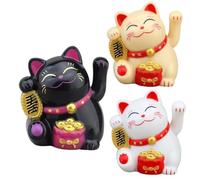 Generico Solar Lucky Cat Waving Arm | Vivid And Lovely Chinese Cat | Lucky Waving Wealth Cat Maneki Neko Lucky Cat Statue, Fengshui Lucky Cat Swinging Arm, Chinese Luck