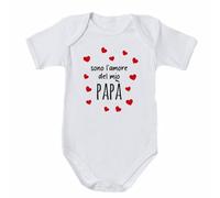 Generico ''Sono l'amore del mio Papà'' Body Neonato con Scritta Personalizzata 0-24 mesi Bimbo Bimba Idea Regalo Festa del Papà Babbo Compleanno Natale Nascita Compleanno Natale Neonato Tutina
