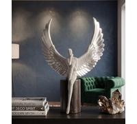 Generico Soprammobile Statuetta con Ali Design Moderno Argento per Salotto, Soggiorno, Studio, Camera da Letto, Ingresso, FM-73