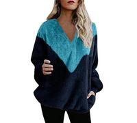 Generico Sottogiacca Maglia Maniche Lunghe Cotone Lupetto Maglione A Maniche Lunghe Ampio con Scollo A V Autunno E Inverno da Donna Maglie Donna Manica Lunga Navy S