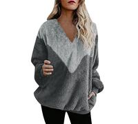 Generico Sottogiacca Maglia Maniche Lunghe Cotone Lupetto Maglione A Maniche Lunghe Ampio con Scollo A V Autunno E Inverno da Donna Maglie Donna Manica Lunga Dark Gray L