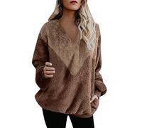 Generico Sottogiacca Maglia Maniche Lunghe Cotone Lupetto Maglione A Maniche Lunghe Ampio con Scollo A V Autunno E Inverno da Donna Maglie Donna Manica Lunga Brown L