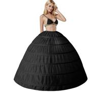 Generico Sottogonna Petticoat Donna 6 Cerchio Crinolina Cerchi Sottogonne Sottoveste da Sposa Lunghezza al Pavimento sotto Gonna per Abito da Nozze Gonne Ball Gown Abiti Retro Vintage Skirt(Nero,44)