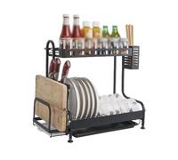 Generico Space-Saving Dish Drying Rack 2 Tier Dish Drying Rack for Kitchen Counter Stainless Steel Dish Drainer Tray with Cutting Board Holder Black,Double Layer，Triple Layer